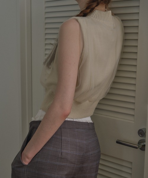 HONEY MI HONEY(ハニーミーハニー)の「over tulle no sleeve knit(ニット/セーター・レディース・オフホワイト/サックスブルー/ブラック/ピンク・FREE)」の12枚目の写真