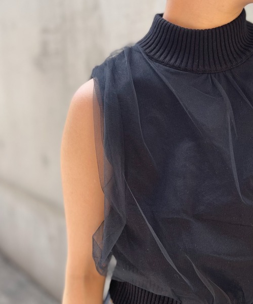 HONEY MI HONEY(ハニーミーハニー)の「over tulle no sleeve knit(ニット/セーター・レディース・オフホワイト/サックスブルー/ブラック/ピンク・FREE)」の16枚目の写真