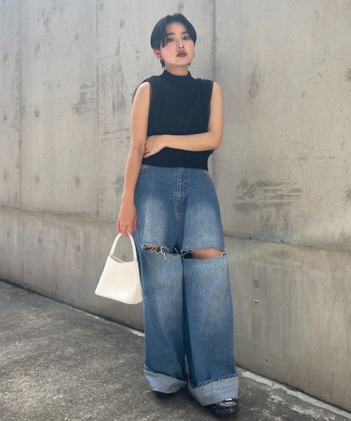 HONEY MI HONEY(ハニーミーハニー)の「over tulle no sleeve knit(ニット/セーター・レディース・オフホワイト/サックスブルー/ブラック/ピンク・FREE)」の19枚目の写真