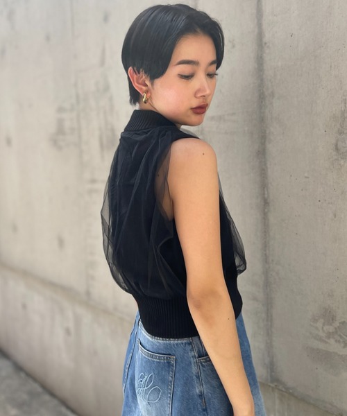 HONEY MI HONEY(ハニーミーハニー)の「over tulle no sleeve knit(ニット/セーター・レディース・オフホワイト/サックスブルー/ブラック/ピンク・FREE)」の17枚目の写真