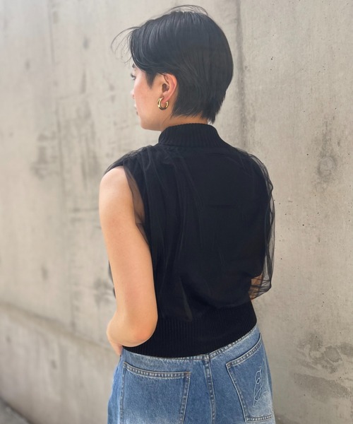 HONEY MI HONEY(ハニーミーハニー)の「over tulle no sleeve knit(ニット/セーター・レディース・オフホワイト/サックスブルー/ブラック/ピンク・FREE)」の18枚目の写真