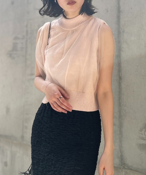 HONEY MI HONEY(ハニーミーハニー)の「over tulle no sleeve knit(ニット/セーター・レディース・オフホワイト/サックスブルー/ブラック/ピンク・FREE)」の21枚目の写真