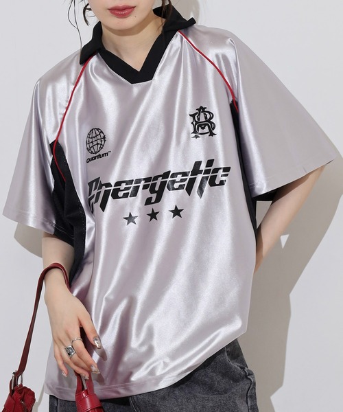 FUNALIVE(ファンアライブ)の「ラグランハーフスリーブサッカーシャツ(その他トップス・メンズ・シルバー系その他/シルバー×ブルー/シルバー・M/L/XL)」の4枚目の写真