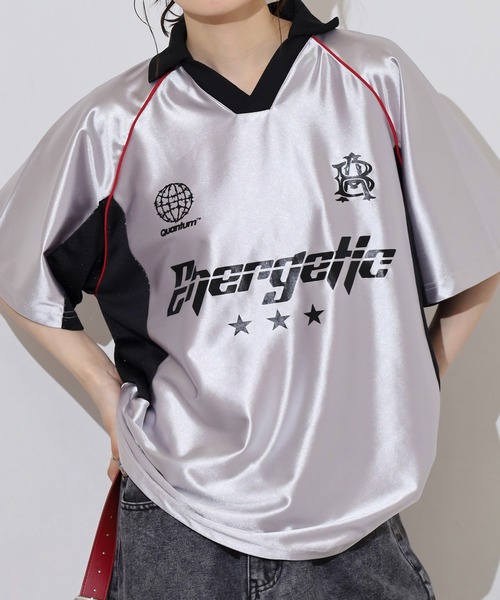 FUNALIVE(ファンアライブ)の「ラグランハーフスリーブサッカーシャツ(その他トップス・メンズ・シルバー系その他/シルバー×ブルー/シルバー・M/L/XL)」の5枚目の写真