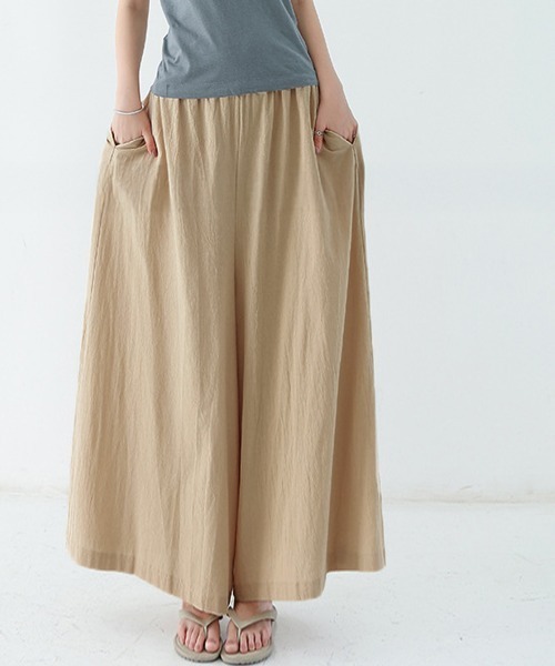Miniministore(ミニミニストア)の「リラックスワイドパンツ キュロットパンツ(チノパンツ・レディース・ブラック/カーキ/ブルーグリーン/ブルー/ライトグレー/ベージュ/ラベンダー/オレンジ/ミント/ネイビー/ダークグレー/レッド・FREE)」の4枚目の写真