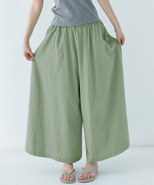Miniministore(ミニミニストア)の「リラックスワイドパンツ キュロットパンツ(チノパンツ・レディース・ブラック/カーキ/ブルーグリーン/ブルー/ライトグレー/ベージュ/ラベンダー/オレンジ/ミント/ネイビー/ダークグレー/レッド・FREE)」の6枚目の写真