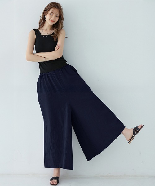 Miniministore(ミニミニストア)の「リラックスワイドパンツ キュロットパンツ(チノパンツ・レディース・ブラック/カーキ/ブルーグリーン/ブルー/ライトグレー/ベージュ/ラベンダー/オレンジ/ミント/ネイビー/ダークグレー/レッド・FREE)」の14枚目の写真