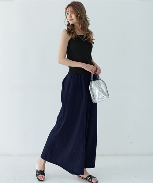 Miniministore(ミニミニストア)の「リラックスワイドパンツ キュロットパンツ(チノパンツ・レディース・ブラック/カーキ/ブルーグリーン/ブルー/ライトグレー/ベージュ/ラベンダー/オレンジ/ミント/ネイビー/ダークグレー/レッド・FREE)」の16枚目の写真