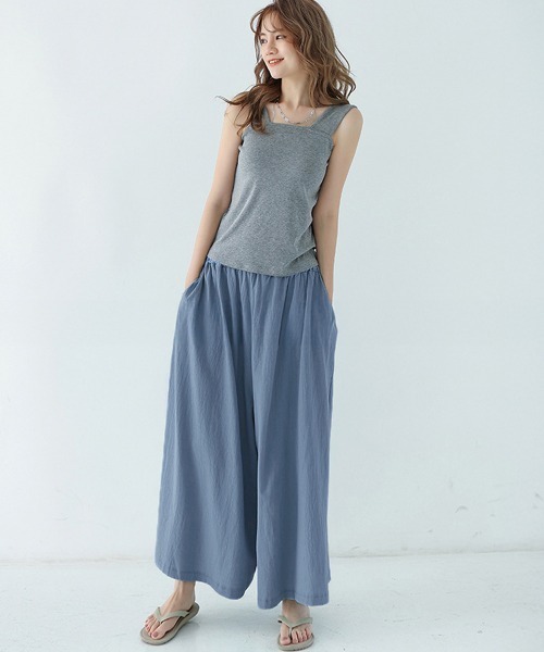 Miniministore(ミニミニストア)の「リラックスワイドパンツ キュロットパンツ(チノパンツ・レディース・ブラック/カーキ/ブルーグリーン/ブルー/ライトグレー/ベージュ/ラベンダー/オレンジ/ミント/ネイビー/ダークグレー/レッド・FREE)」の17枚目の写真