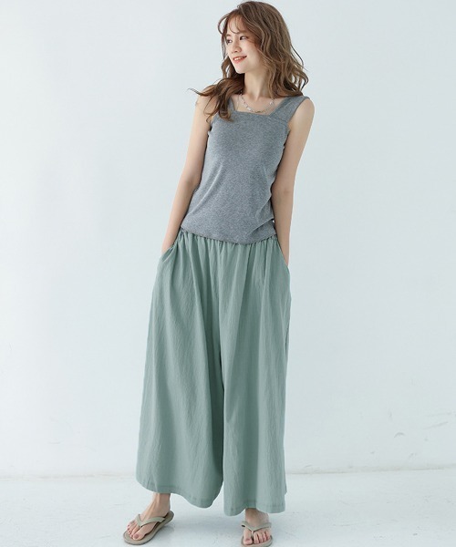 Miniministore(ミニミニストア)の「リラックスワイドパンツ キュロットパンツ(チノパンツ・レディース・ブラック/カーキ/ブルーグリーン/ブルー/ライトグレー/ベージュ/ラベンダー/オレンジ/ミント/ネイビー/ダークグレー/レッド・FREE)」の20枚目の写真