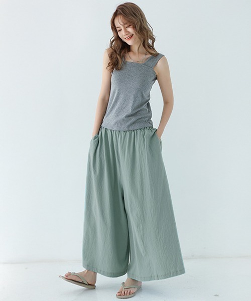 Miniministore(ミニミニストア)の「リラックスワイドパンツ キュロットパンツ(チノパンツ・レディース・ブラック/カーキ/ブルーグリーン/ブルー/ライトグレー/ベージュ/ラベンダー/オレンジ/ミント/ネイビー/ダークグレー/レッド・FREE)」の21枚目の写真