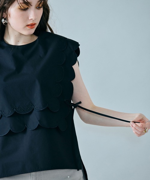 スカラップ刺繍ダブルカラーブラウス（シャツ/ブラウス）｜Audie a