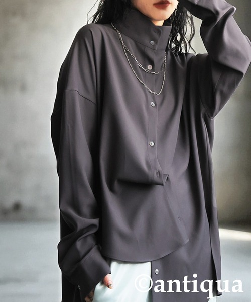 antiqua(アンティカ)の「アシメ スタンドカラーシャツ(シャツ/ブラウス・レディース・グレー/ブラック/ホワイト・ONESIZE)」の3枚目の写真