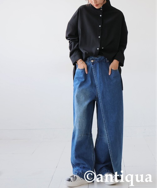 antiqua(アンティカ)の「アシメ スタンドカラーシャツ(シャツ/ブラウス・レディース・グレー/ブラック/ホワイト・ONESIZE)」の7枚目の写真