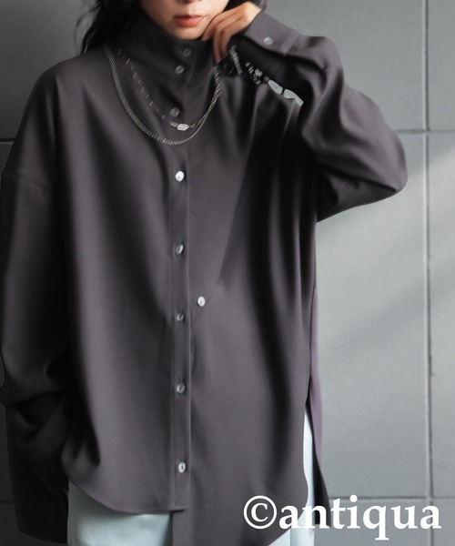 antiqua(アンティカ)の「アシメ スタンドカラーシャツ(シャツ/ブラウス・レディース・グレー/ブラック/ホワイト・ONESIZE)」の9枚目の写真