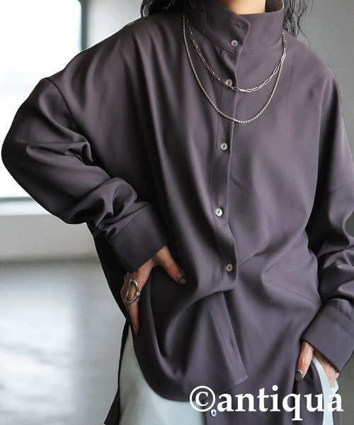 antiqua(アンティカ)の「アシメ スタンドカラーシャツ(シャツ/ブラウス・レディース・グレー/ブラック/ホワイト・ONESIZE)」の10枚目の写真