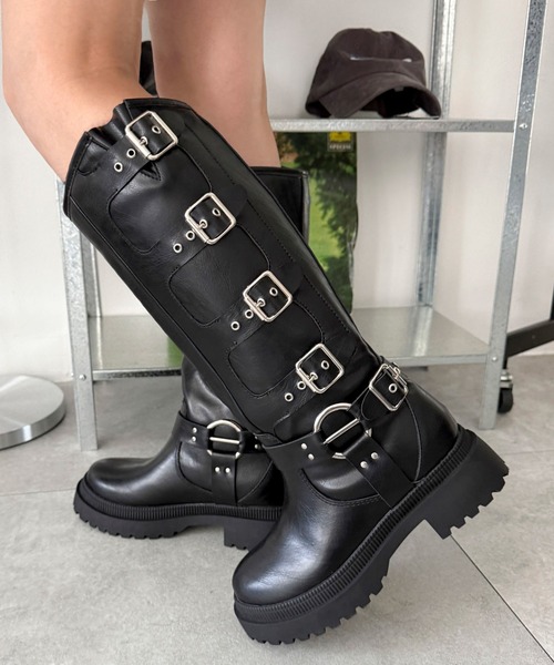 WEGO（ウィゴー）の「WEGO/ハトメベルトロングブーツ（ブーツ・レディース・ブラウン/ブラック・SMALL/LARGE/MEDIUM）」の7枚目の写真