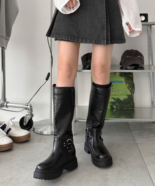 WEGO（ウィゴー）の「WEGO/ハトメベルトロングブーツ（ブーツ・レディース・ブラウン/ブラック・SMALL/LARGE/MEDIUM）」の9枚目の写真