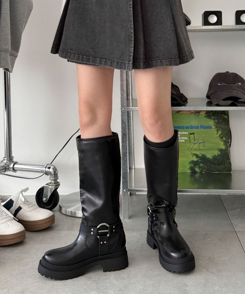 WEGO（ウィゴー）の「WEGO/ハトメベルトロングブーツ（ブーツ・レディース・ブラウン/ブラック・SMALL/LARGE/MEDIUM）」の10枚目の写真