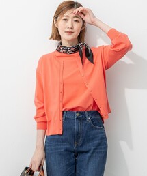 洗える/吊り干しOK】ヴィスコースストレッチ ポロニット カーディガン