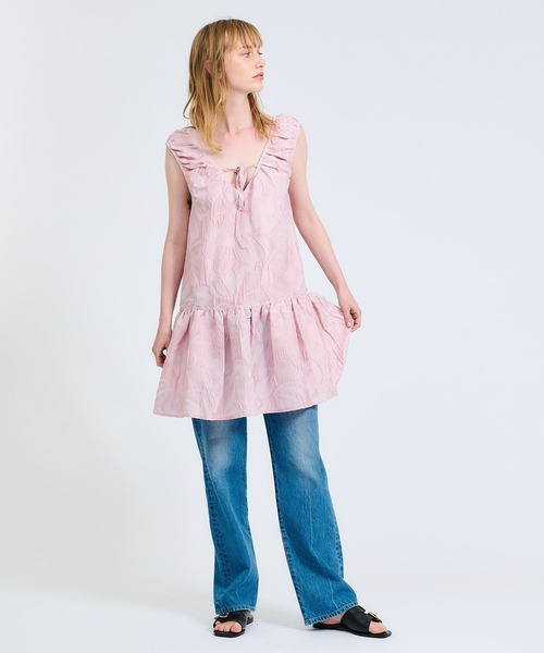 GANNI（ガニー）の「GANNI / リボンノースリーブミニドレス（ワンピース・レディース・ライトピンク・34）」の2枚目の写真