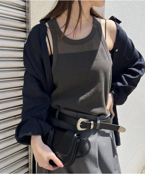 JOURNAL STANDARD(ジャーナルスタンダード)の「《追加》メッシュノースリーブ(タンクトップ・レディース・ベージュ/ブラック系その他・FREE)」の2枚目の写真