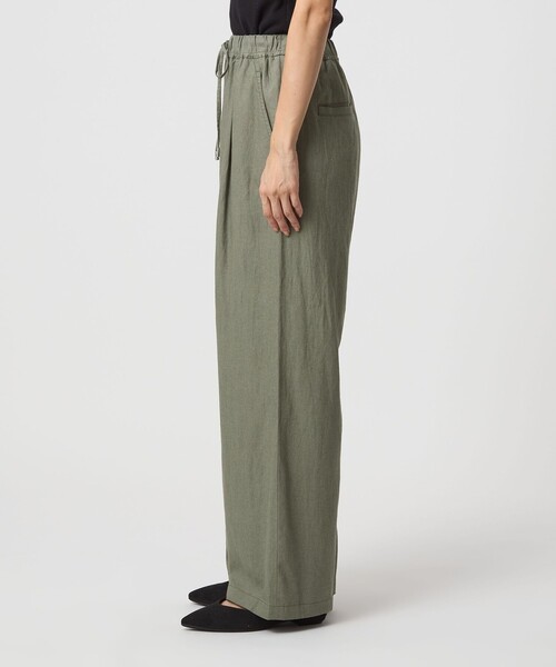 美品✨ プリーツプリーズ プリーツパンツ グリーン ベルトループ有 サイズ2 M セール】［size SHORT/TALLあり］BREEZE LINEN ブリーズリネン