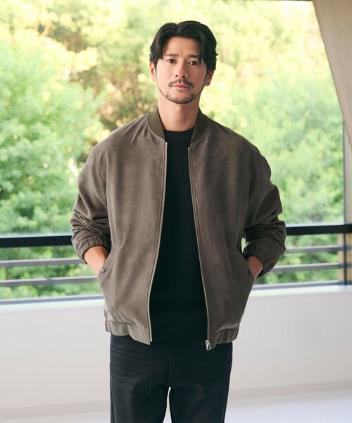 WEB限定 WARDROBE SMART】スエードライク リブ ブルゾン（ブルゾン