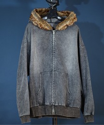 unrelaxing | ビッグシルエット ヴィンテージライク デニムファージャケット / デニムブルゾン / Gジャン デニムジャケット / デニムファーブルゾン / ファー付きデニムパーカー(ブルゾン)