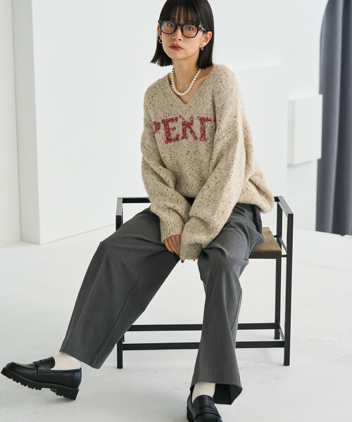 セール】メランジ Vネックロゴニット【限定展開】（ニット/セーター