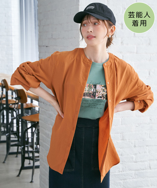 ikka(イッカ)の「【親子コーデ】マルチWAYバンドカラーシャツ(シャツ/ブラウス・レディース・オフホワイト/チャコールグレー/ブルー/グリーン/オレンジ/ダークベージュ・M/L/S)」の6枚目の写真