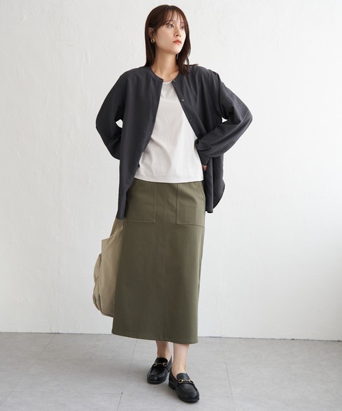 ikka(イッカ)の「【親子コーデ】マルチWAYバンドカラーシャツ(シャツ/ブラウス・レディース・オフホワイト/チャコールグレー/ブルー/グリーン/オレンジ/ダークベージュ・M/L/S)」の7枚目の写真