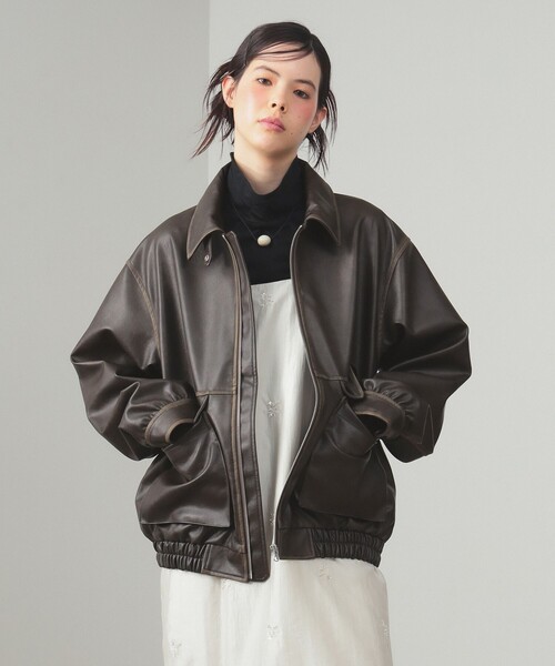 Ray BEAMS ベージュ　レザージャケット M Ray BEAMS レイビームス レザーライダースジャケット size 0