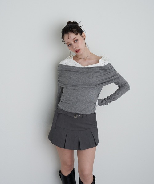 RAY CASSIN（レイカズン）の「襟シャツレイヤードオフショル（Tシャツ/カットソー・レディース・ブラック系その他2/グレー系その他2/チャコールグレー・FREE）」の13枚目の写真