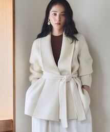 【ウール90%+アルパカ10%】ショールカラー ウールコート ショート丈 ハーフコート
