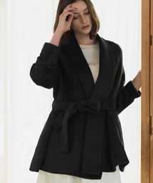 黒のショールカラー チェスターコート イタリアンダブルフェイス・ショールカラーコート/40代50代から