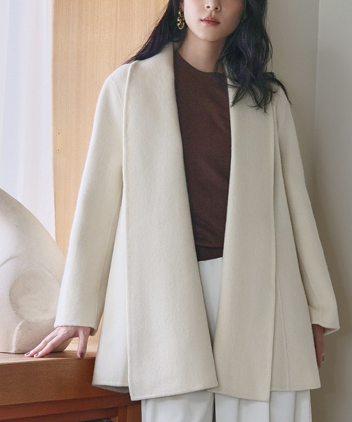 セール】【2025AW】【ウール90％＋アルパカ10％】ショールカラー