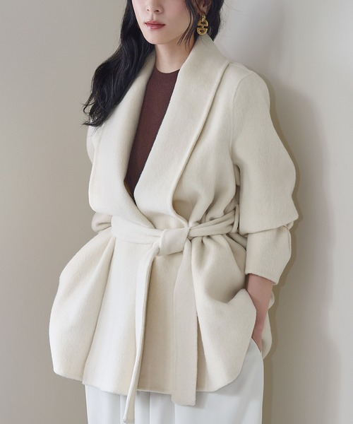 セール】【2025AW】【ウール90％＋アルパカ10％】ショールカラー