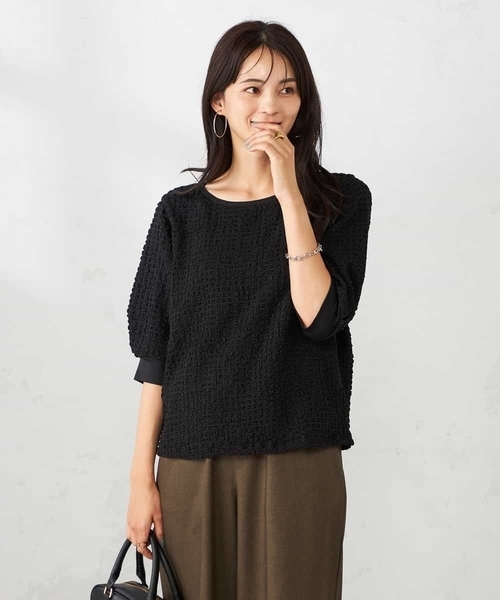 a.v.v（アーヴェヴェ）の「ポコポコトップス（Tシャツ/カットソー・レディース・ブラウン/ブラック・38/36/40）」の2枚目の写真