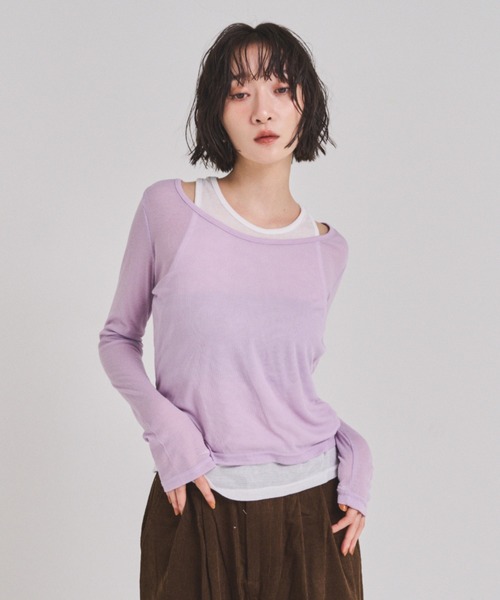 FMiBL(ファミル)の「ロングスリーブレイヤードシアートップス(Tシャツ/カットソー・レディース・グレー/ブラウン/ブラック/ラベンダー・FREE)」の4枚目の写真