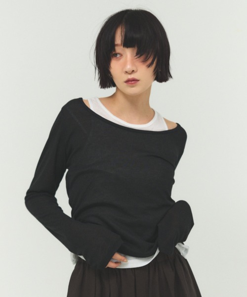FMiBL(ファミル)の「ロングスリーブレイヤードシアートップス(Tシャツ/カットソー・レディース・グレー/ブラウン/ブラック/ラベンダー・FREE)」の2枚目の写真