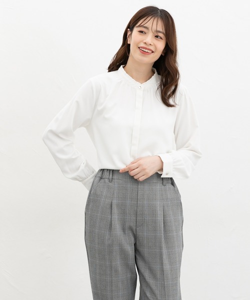 Honeys（ハニーズ）の「スタンドフリルブラウス（シャツ/ブラウス・レディース・ライトグレー/ホワイト/ブラウン/ブルーグリーン/ブラック・S/M/LL/L）」の7枚目の写真
