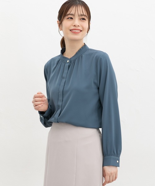Honeys（ハニーズ）の「スタンドフリルブラウス（シャツ/ブラウス・レディース・ライトグレー/ホワイト/ブラウン/ブルーグリーン/ブラック・S/M/LL/L）」の11枚目の写真