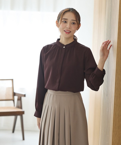 Honeys（ハニーズ）の「スタンドフリルブラウス（シャツ/ブラウス・レディース・ライトグレー/ホワイト/ブラウン/ブルーグリーン/ブラック・S/M/LL/L）」の17枚目の写真