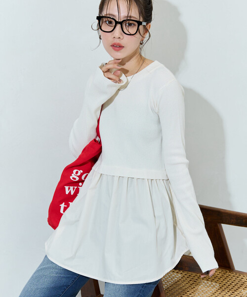 セール】限定展開 ニット ドッキング ペプラム プルオーバー（ニット