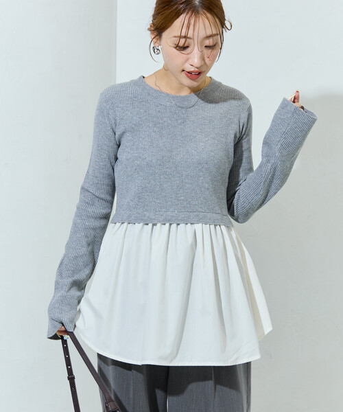 セール】限定展開 ニット ドッキング ペプラム プルオーバー（ニット