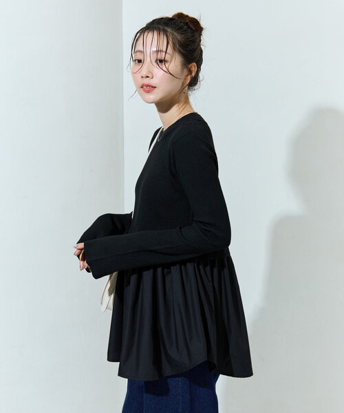 FREAK'S STORE(フリークスストア)の「限定展開 ニット ドッキング ペプラム プルオーバー(ニット/セーター・レディース・グレー/ナチュラル/ブラック・フリ-)」の4枚目の写真