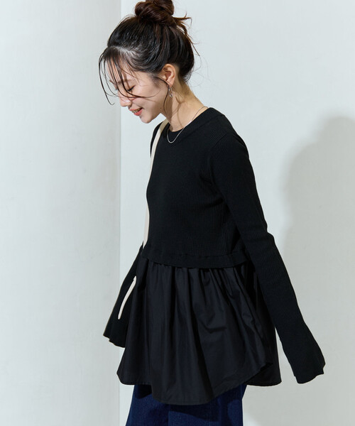 FREAK'S STORE(フリークスストア)の「限定展開 ニット ドッキング ペプラム プルオーバー(ニット/セーター・レディース・グレー/ナチュラル/ブラック・フリ-)」の5枚目の写真