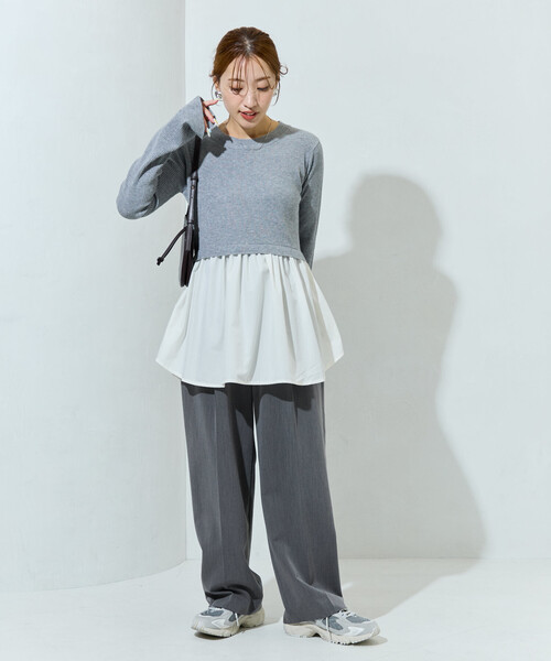 FREAK'S STORE(フリークスストア)の「限定展開 ニット ドッキング ペプラム プルオーバー(ニット/セーター・レディース・グレー/ナチュラル/ブラック・フリ-)」の8枚目の写真