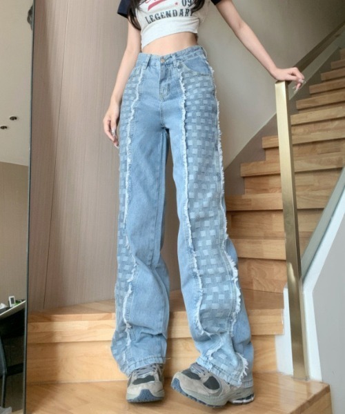 gossip!ロサンゼルス(ゴシップロサンゼルス)の「ミックスパターン デニムパンツ(デニムパンツ・レディース・ブルー・S/M)」の1枚目の写真